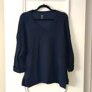 Lildy Navy Blouse XL Waffle Knit Tunic Boxey Drop Shoulder Top Soft